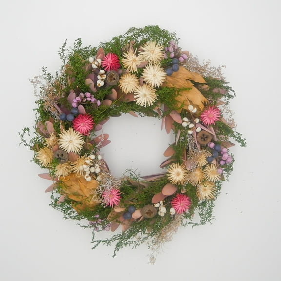 12" Dried Artichoke, Straw Flower wreath in Box