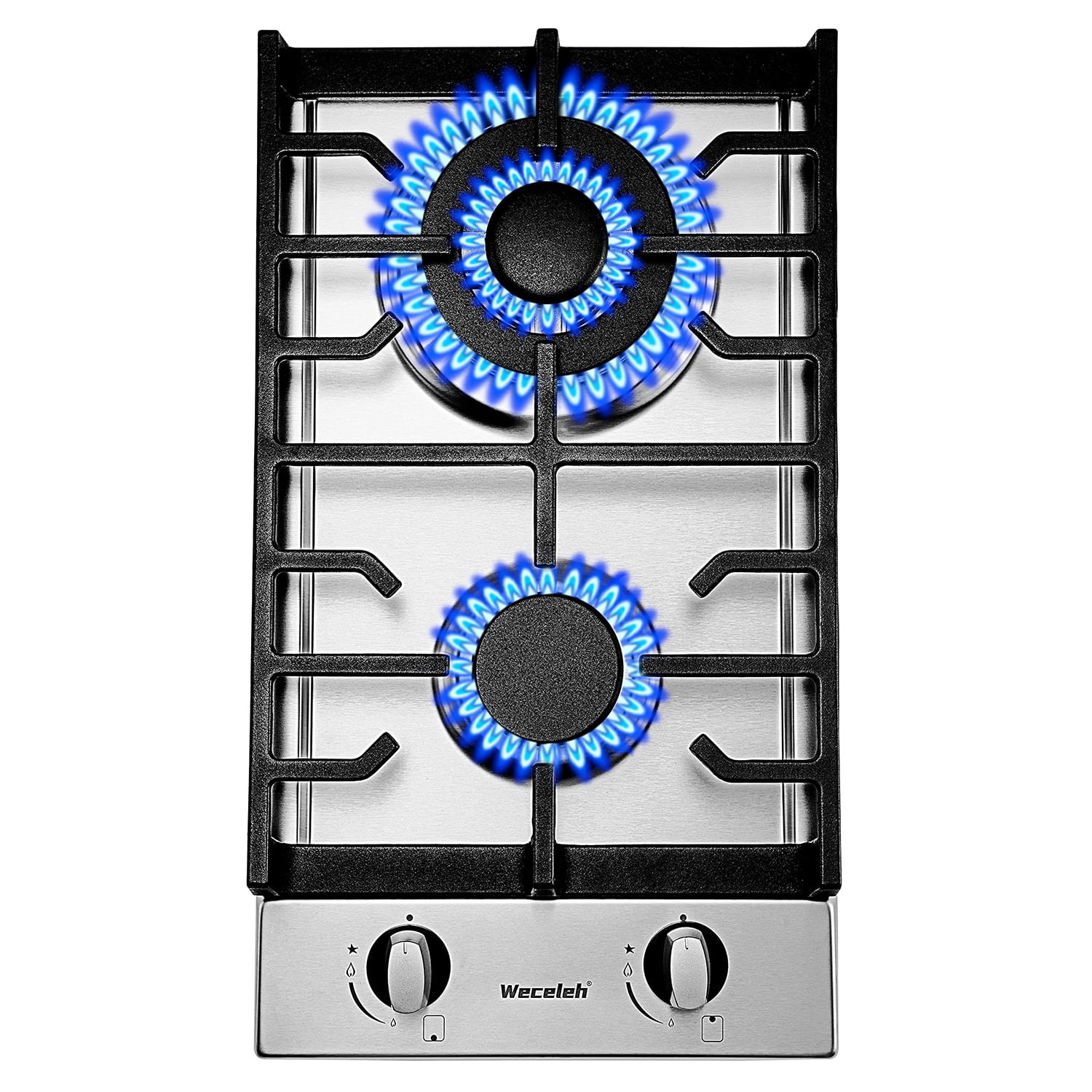 12" Dual Fuel 2 Burner Cooktop with Dual Size Power Burner,Stainless