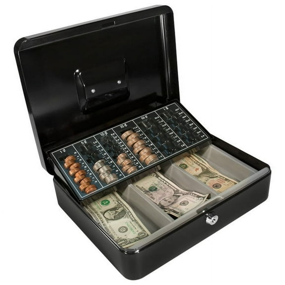 12" Durable Steel Lock Cash Box with Removable Money Coin Tray