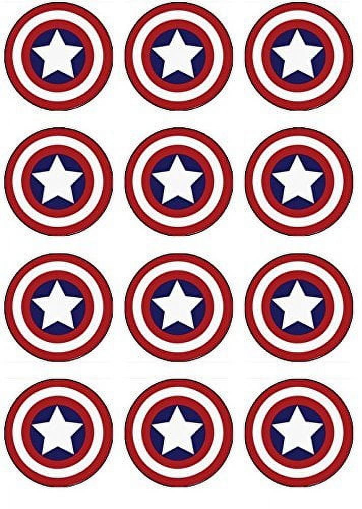 Captain American Birthday Edible Image Cupcake Topper, by ABC Images 12 Piece
