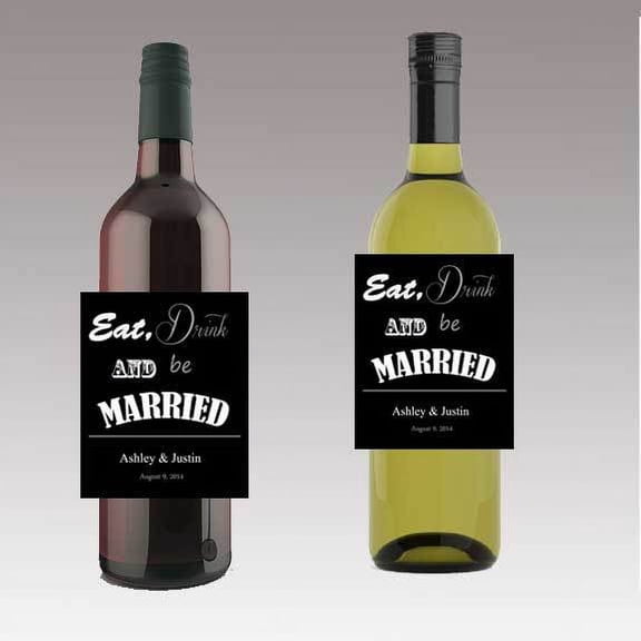 12 Eat Drink Be Married Wedding Wine / Beer Bottle Labels Great for Engagement Bridal Shower Party
