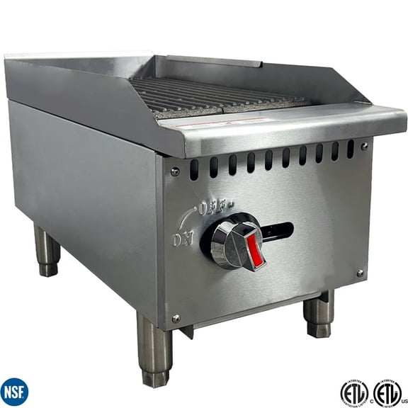 12" Economy Gas Charbroiler, 30,000 BTU, Stainless Steel Commercial Countertop Grill, NSF