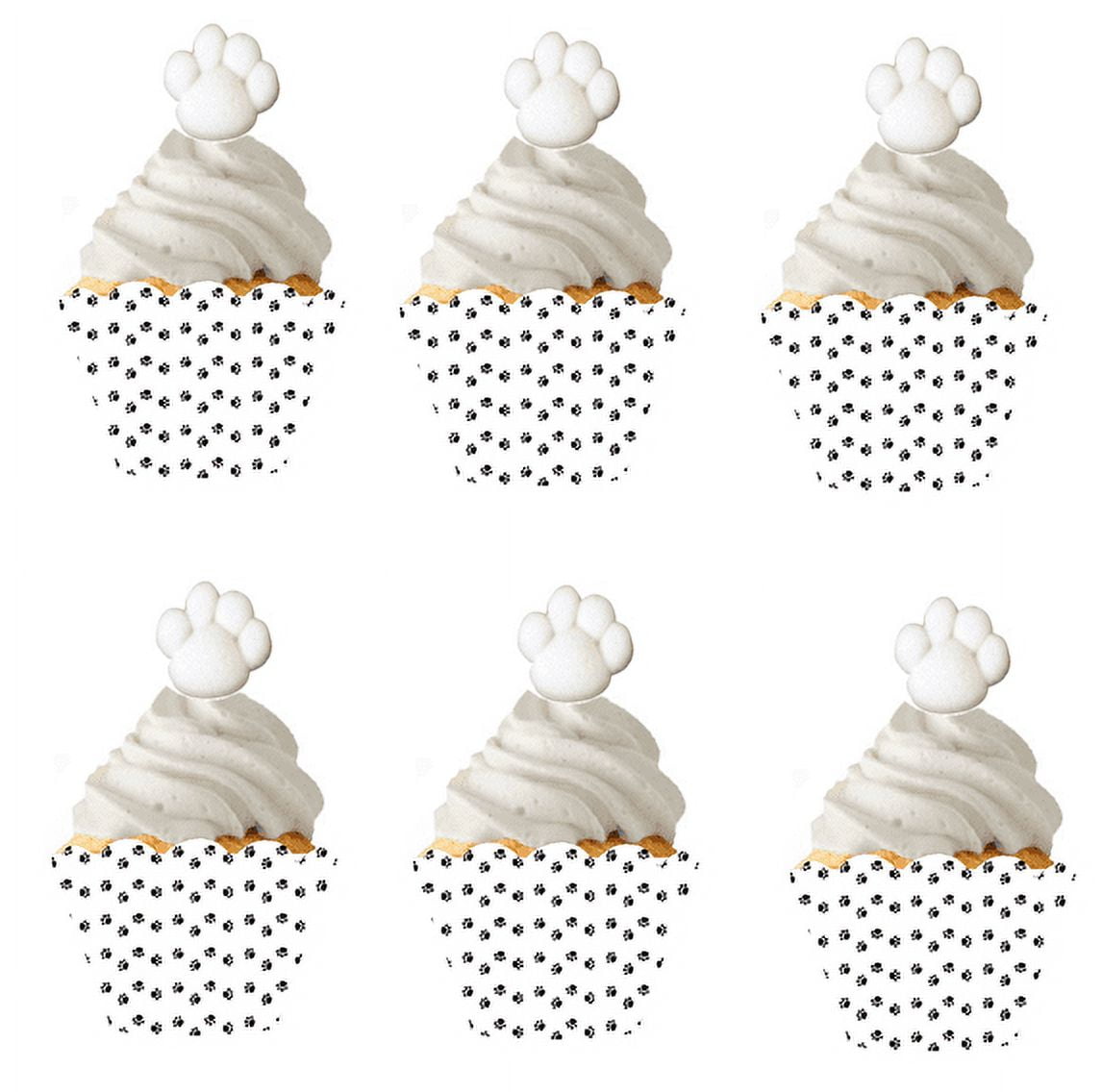 12 Edible Paw Print Sugars &amp; 12 Paw Print Baking Cup Decoration ...