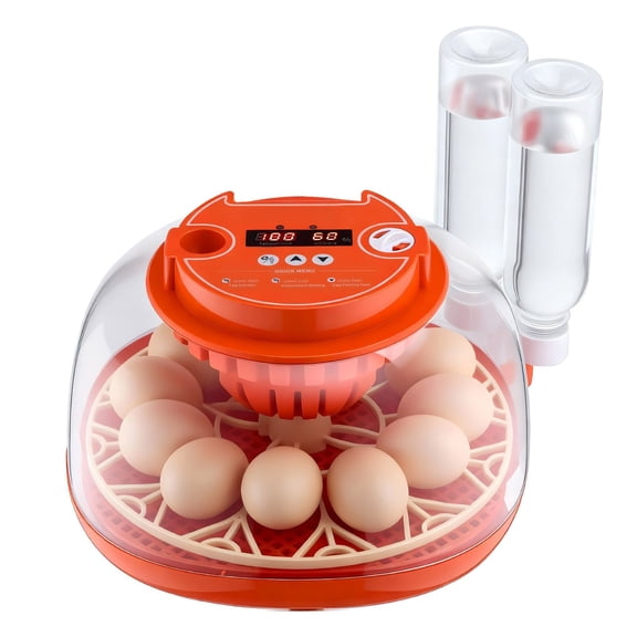 12 Egg thermostat, Automatic Turner, LED Candler, Temp & Humidity Control, 360 Window, for Farm Hatching Poultry