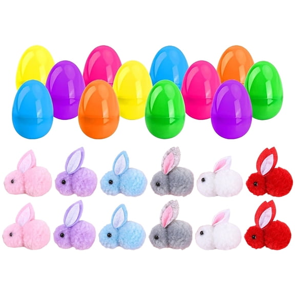 12 Eggs & 12 Rabbits,Easter Bunny Animals Mini Plush Bunny Rabbit Plush Stuffed Animals Stuffed Bunny Toys Soft Tiny Rabbit Doll Plush Hanging Pendant Ornament for DIY Easter Decorations Party,Pink