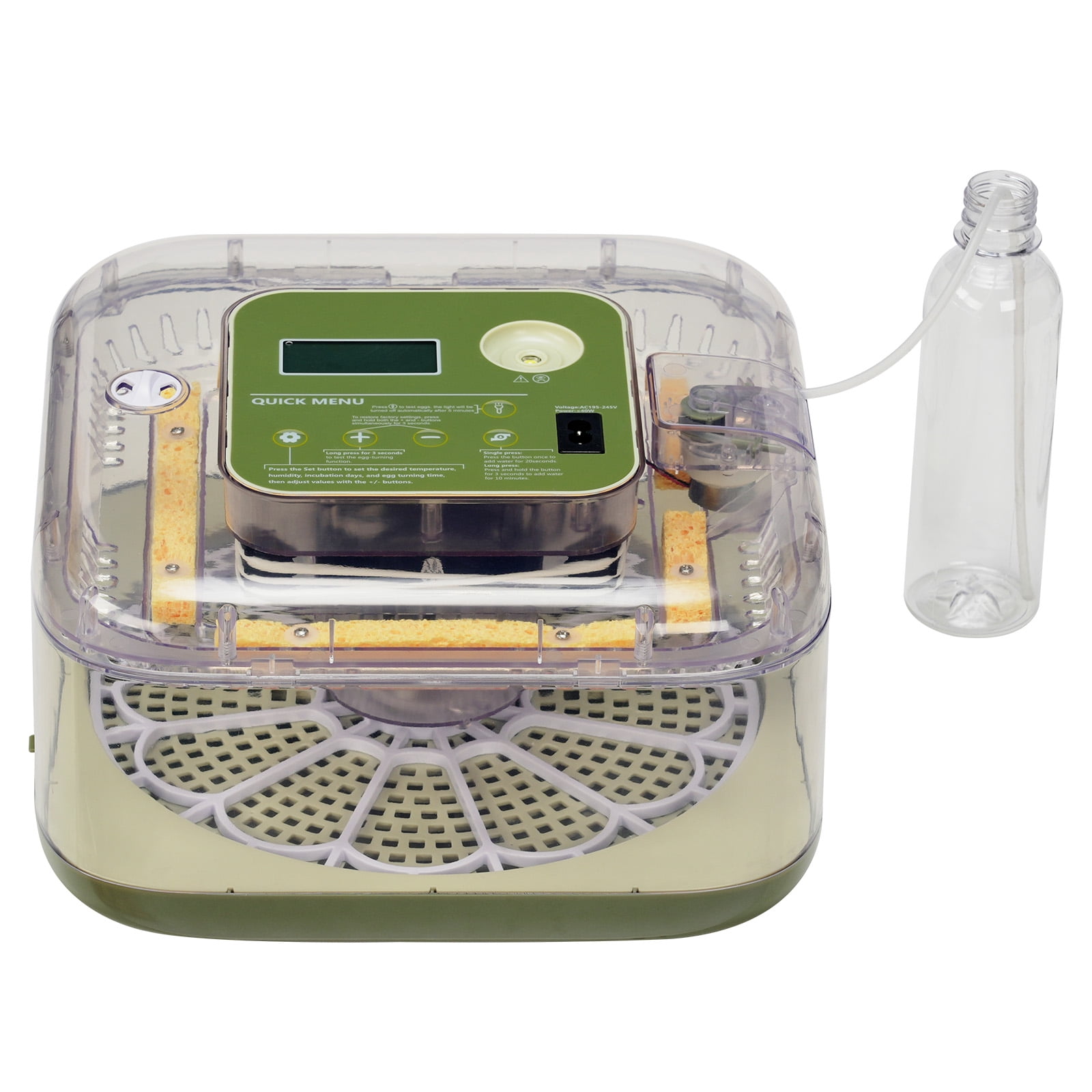 12 Eggs Incubator, Square & Round Tray, 1 Water Bottle, Grass Green Body with Transparent Top Cover, Upgraded LED Egg Candling Function, Fully Automatic Egg Turning, LCD Display