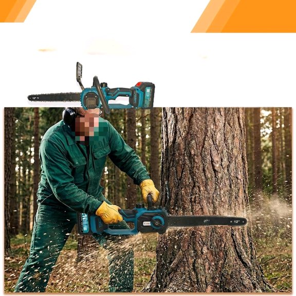 12 in Electric Chainsaw Cordless, 21v Battery Powered Cordless Chainsaws, 2x3000mah Battery Handheld Chainsaw for Tree Trimming Electric Tree Trimmer Saw (Blue, 12inch)$$Garden & Patio