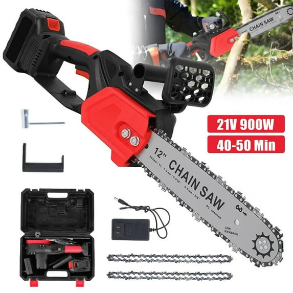 12" Electric Chainsaw Cordless Handheld Chain Saw Wood Cutter + Battery 2 Chains, Ideal for Medium Yard, Garden, and Farm Wood Cutting