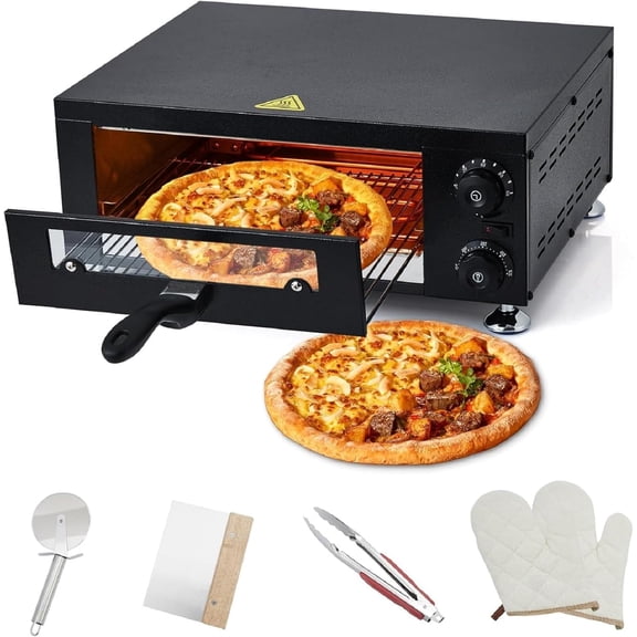 12 in Electric Pizza Oven with visual Window, 1100W Stainless Steel Chamber & Timer for Fast Food, Catering, Mall Kiosk, Countertop Electric Baking System