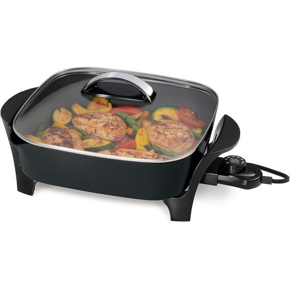 12" Electric Skillet with Glass Cover, Nonstick, Tempered Glass, Versatile Cooking