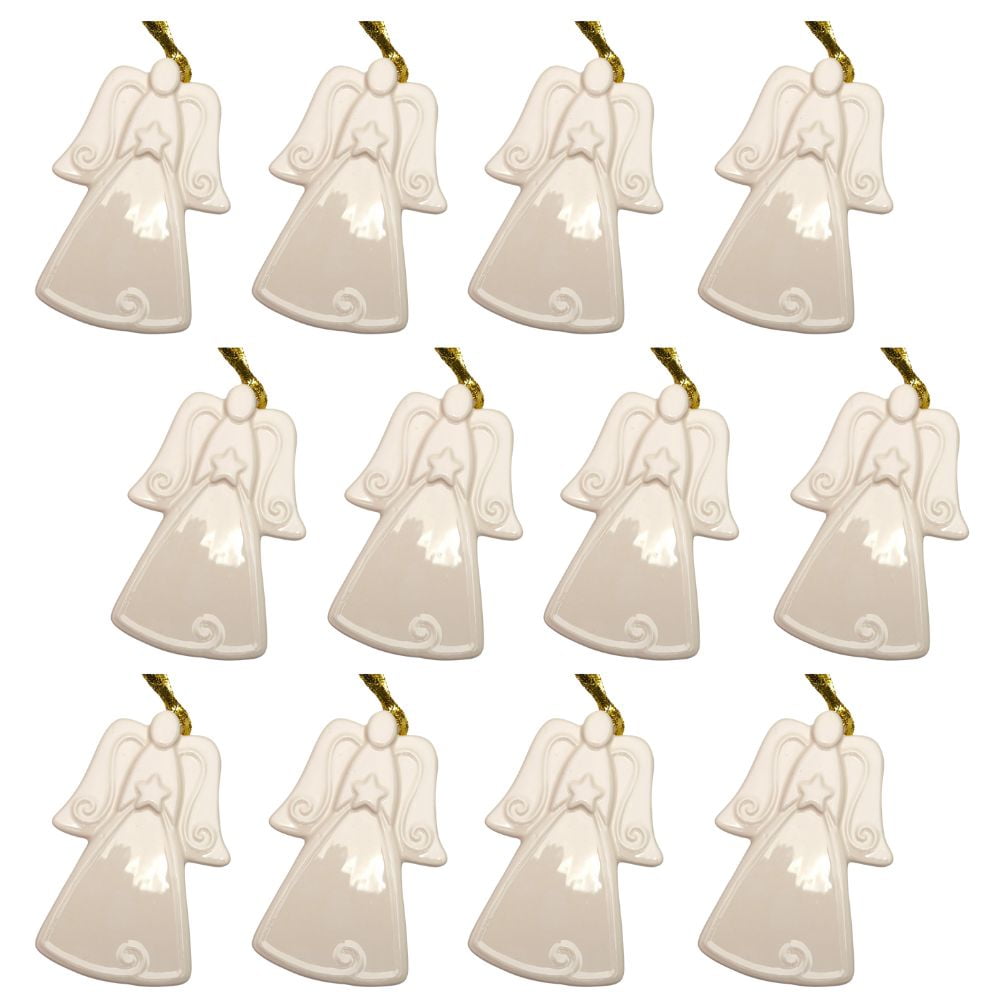 12pc Embossed Porcelain Angel Ornament Set - for Christmas - Factory Direct Craft