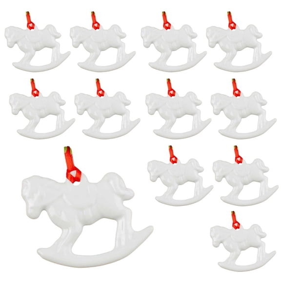 12pc Embossed Porcelain Rocking Horse Ornament Set - for Christmas - Factory Direct Craft