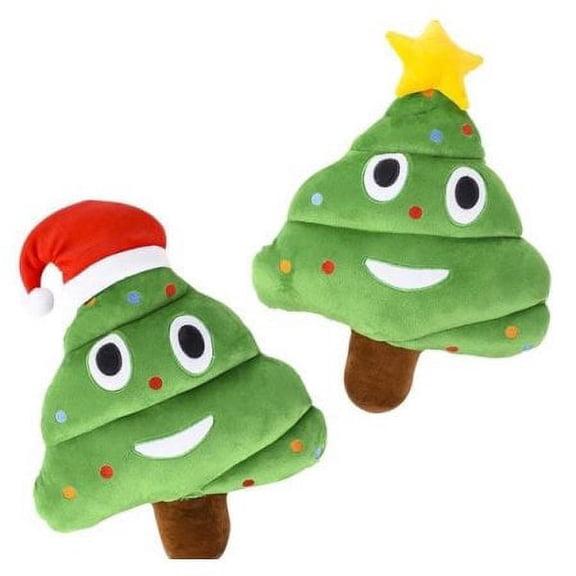 12" Emoji Christmas Tree EMOTICON Plush Poop Pillow Super Soft  ( Set Of 2 ) For Boys and Girls