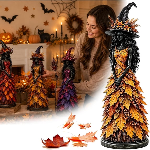 12'' Enchanted Autumn Witch Figurine - 2026 New Autumn Witch Figurine Halloween Ornament Tiered Tray for Office Home Thanksgiving Table Shelf Fall Decor (Golden Harvest)