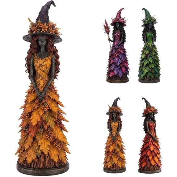 12'' Enchanted Autumn Witch Figurine, Halloween Witch Statue (Golden Harvest) | Fall Tabletop Decor, Witch Shelf Decoration for Mantel Fireplace Tiered Tray, Gothic Harvest Home Halloween Decor Gift