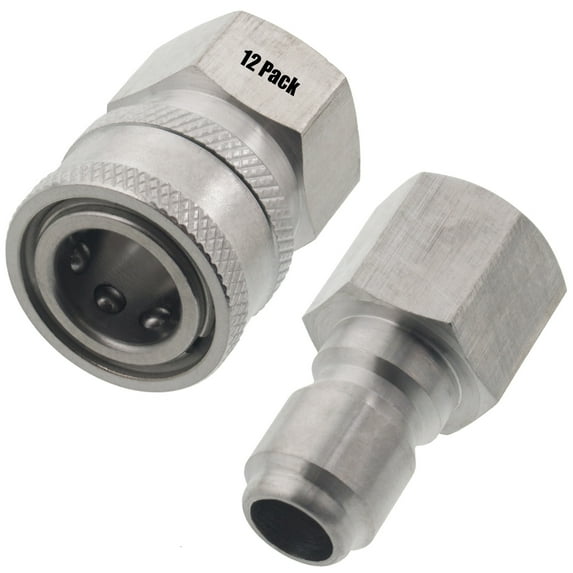 12 Erie Tools Pressure Washer 3/8" FNPT Quick Connect Stainless Socket Plug Sets
