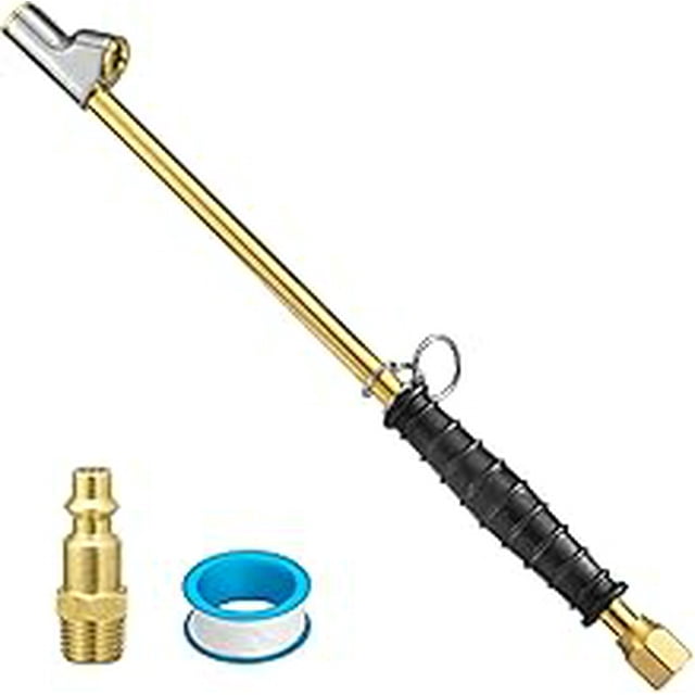 12" Extended 1/4" FNPT Dual Head Air Chuck, 2Way Brass Tire Inflator