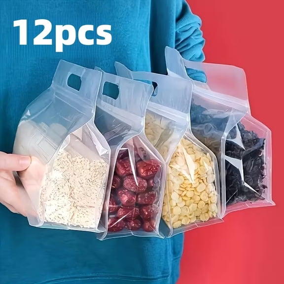 12 Extra Large Reusable Storage Bags with Handles - Leak-Proof and Freeze-Resistant Food Storage for Nuts, Cereals, and Fruits