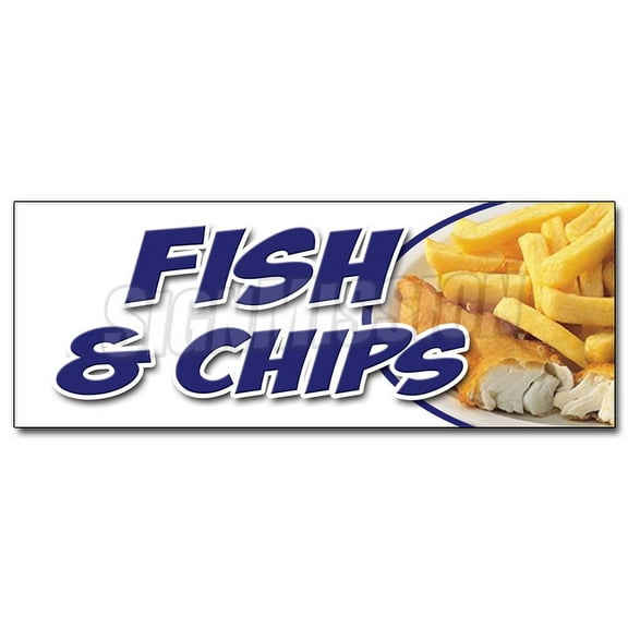12" FISH & CHIPS DECAL sticker cod haddock white deep fried chips takeaway