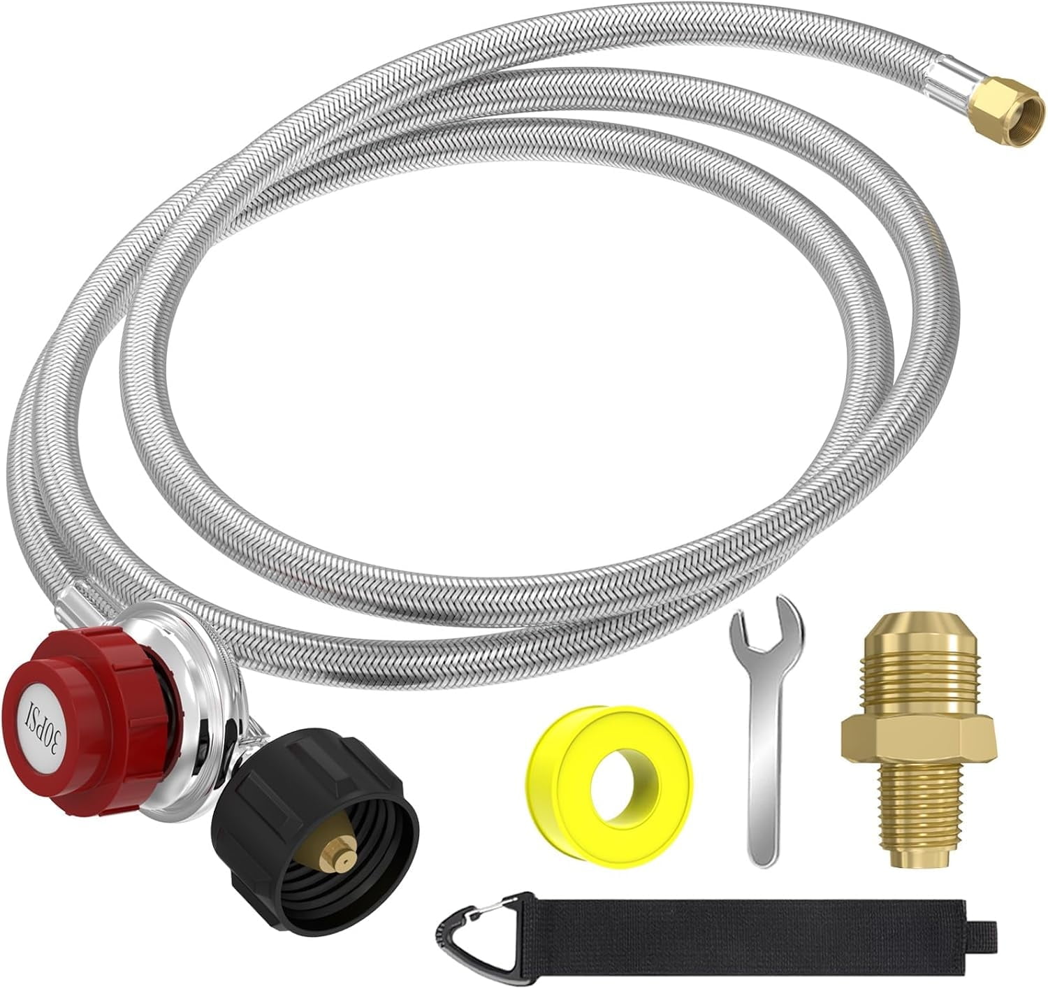 12 FT 0-30 PSI Adjustable High Pressure Propane Regulator, Stainless Propane QCC1 Hose with 3/8 Flare x 1/8 MNPT Fits for LP Gas Cooker, Burner, Turkey Fryer, Smoker