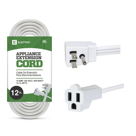 12 FT Air Conditioner and Major Appliance Extension Cord, 14/3 Gauge Heavy Duty SPT-3 15 Amps Cable, ETL Listed - White