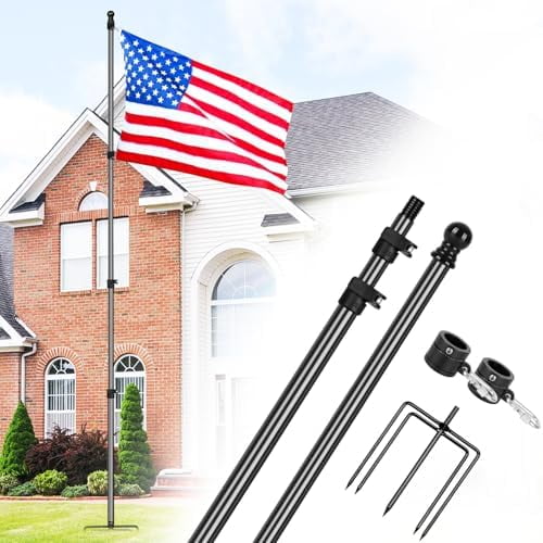 12 FT Carbon Fiber Flag Pole for Outside House in Ground, Flagpoles for Yard, Tangle Free Flag Pole Kit, Wind-Resistant, Bend-Resistant, Rust-Free (Without Flag, Black)