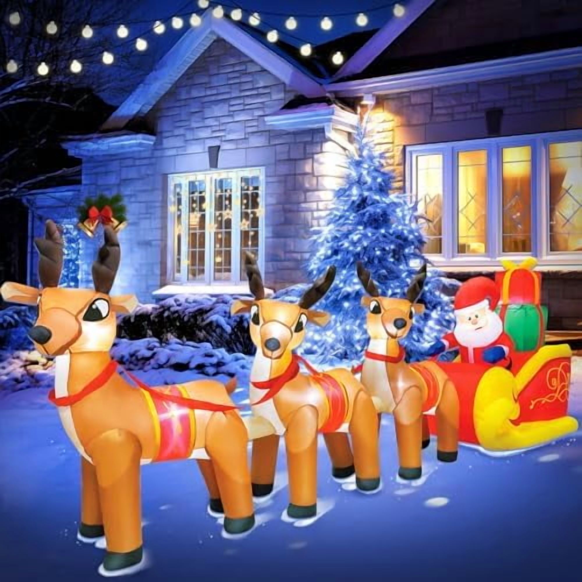 12 FT Christmas Inflatable Outdoor Santa Claus on Sleigh with Three