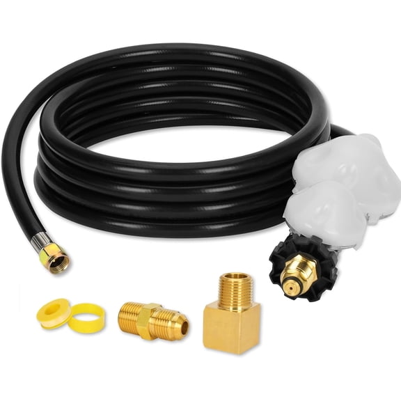 12 FT F273684 Propane Hose with Regulator for RV, Gill, Gas Stove, Gas Generator, 3/8in Female x 3/8in Male Street Elbow