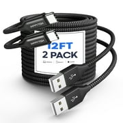 12 FT Long USB to USB C Cable [2-Pack], Premium Nylon Braided USB A to USB C Cable Fast Charging Cord, Extra Long USBA to USBC Cable Compatible for Iphone 17/16