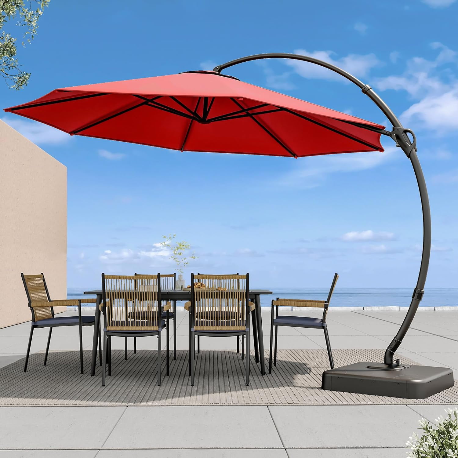 12 FT Offset Patio Umbrella with Base Included, Deluxe Curvy Cantilever ...