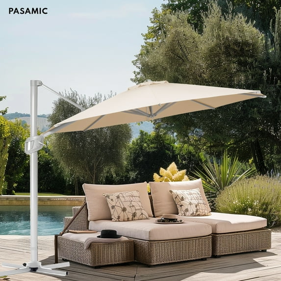 12 FT Patio Umbrella Cantilever Offset Umbrella, 360°Rotation & Cross Base, Beige