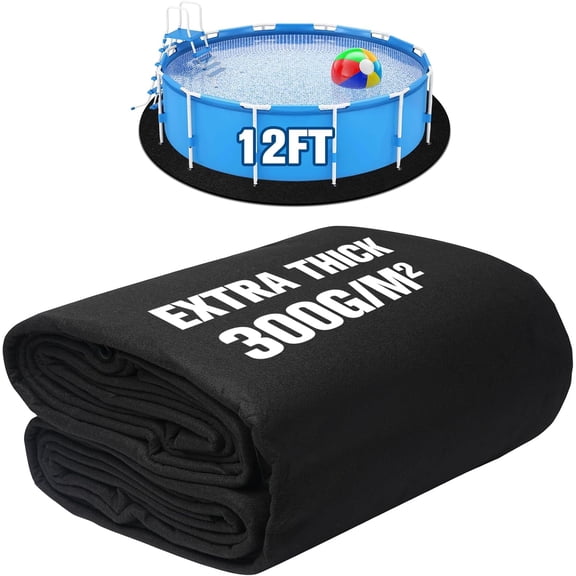 12 FT Pool Liner Pad for Above Ground Pool, 300 G/M² Thicker Heavy Duty Round Pool Liner Pad, Puncture Protection Under Pool Padding, Extend Liner Life Durable Eco-Friendly Fabric, Black