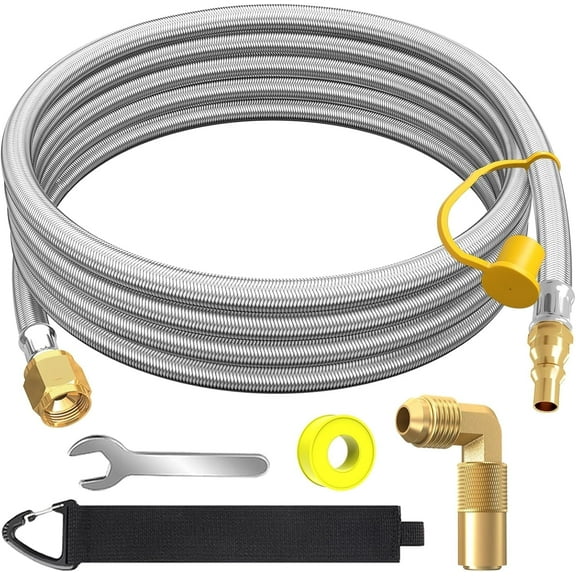 12 FT Propane Quick Connect Hose for RV to Gas Grill, RV 1/4" Quick Disconnect to Grill Propane Hose with Compatible Blackstone Propane Elbow Adapter, Fit for Blackstone 22 Inch Griddle & 17" Grill
