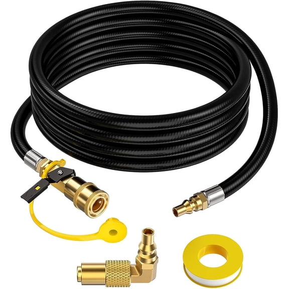 12 FT RV Quick Connect Propane Hose for RV to Grill, LP Quick Connect Propane Hose with Elbow Adapter for 17" and 22" Blackstone Griddles, 1/4" Shutoff Valve & 1/4" Male Full Flow Plug.