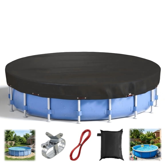 Seralis 12' Round Pool Cover Solar Winter Cover with Steel Rope for Above Ground Pools Black