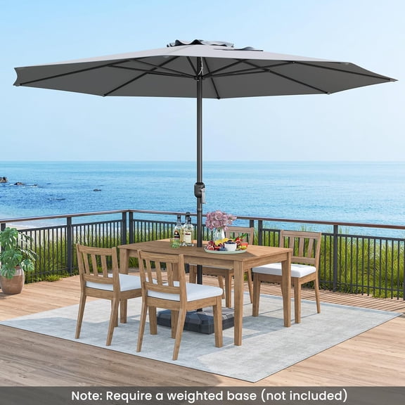 12 FT Umbrella with Crank Handle, 8 Ribs, Waterproof Grey Sunshade for Garden Pool