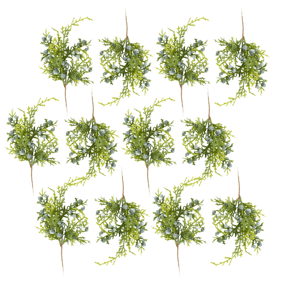 12 Fake Juniper Cedar Weather Resistant Sprays with Berries - Greenery for Everyday or Winter Decor