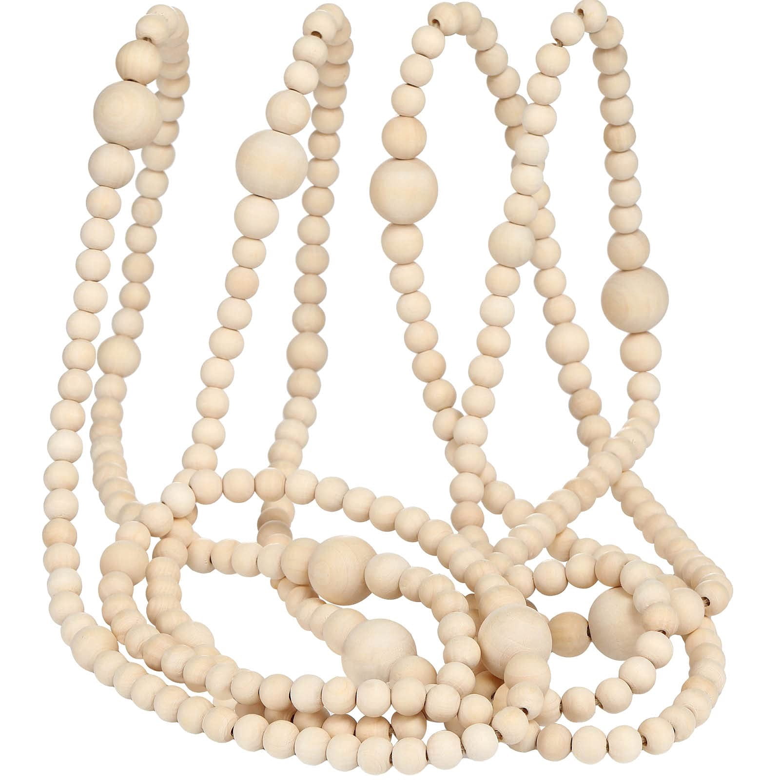 Beads Railing 12 Feet Christmas Wooden Beads Garland, Natural Wood Material, Round ...