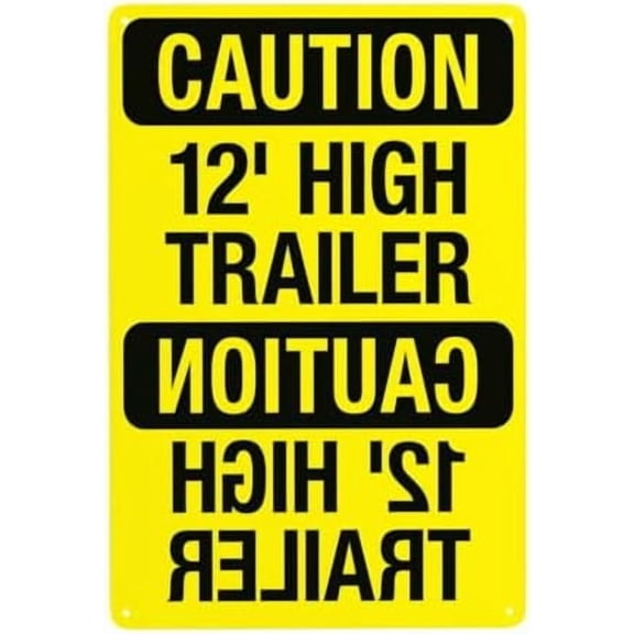 12 Feet High Trailer With Mirrored Text Warning Sign, Construction Security Metal Signs for Business Home Outdoor Indoor Road Yard Garage Street Wall Safety Caution Custom Decor 8 x 12 Inch