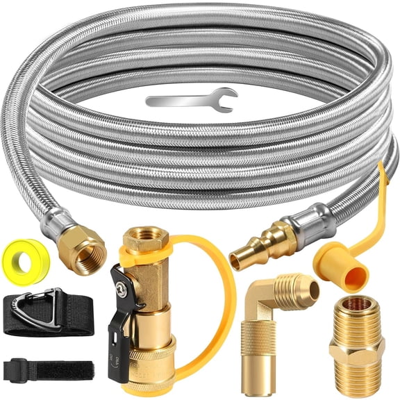 12 Feet Propane Quick Connect Hose for RV , RV Quick Connect Propane Hose to RV 1/4In Female Quick Disconnect, Quick Disconnect Propane Hose with Elbow Adapter for Blackstone 17/22" Griddle