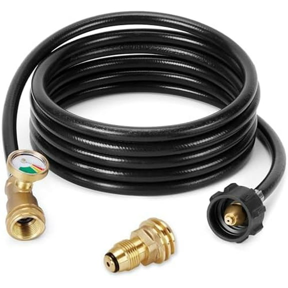 12 Feet Propane Tank Extension Hose with Gauge, Include Tank Adapter Converts POL 100 lb Propane Tank to QCC1 for Gas Grill, Heater and Propane Appliances$$