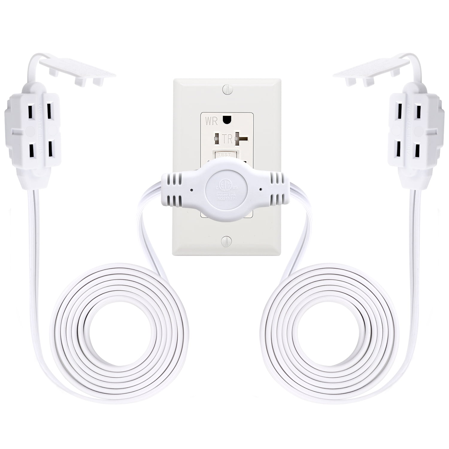 12 Feet Twin Extension Cord Power Strip, 6 Feet on Each Side, Flat Head Outlet Plug,6 Polarized Outlets with Safety Cover, Double Extension Cord Splitter for Indoor Use, ETL Listed