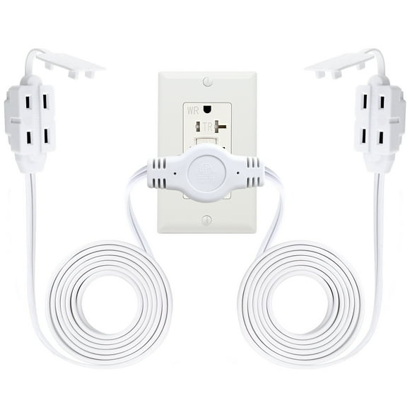 12 Feet Twin Extension Cord Power Strip, 6 Feet on Each Side, Flat Head Outlet Plug,6 Polarized Outlets with Safety Cover, Double Extension Cord Splitter for Indoor Use, ETL Listed