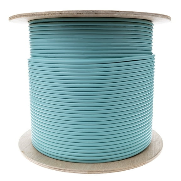 1000ft Aqua 12-Strand Fiber Optic Cable OM4 Indoor Distribution Multimode 50/125, Corning ClearCurve, 10 Gbit/s, Riser Rated, PVC Jacket
