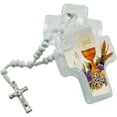 12 First Communion Wooden Rosary Favor White Bead Miniature Rosary in Cross Shape case, Five