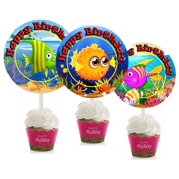 12 Fish Cupcake Toppers For Birthday Party #1