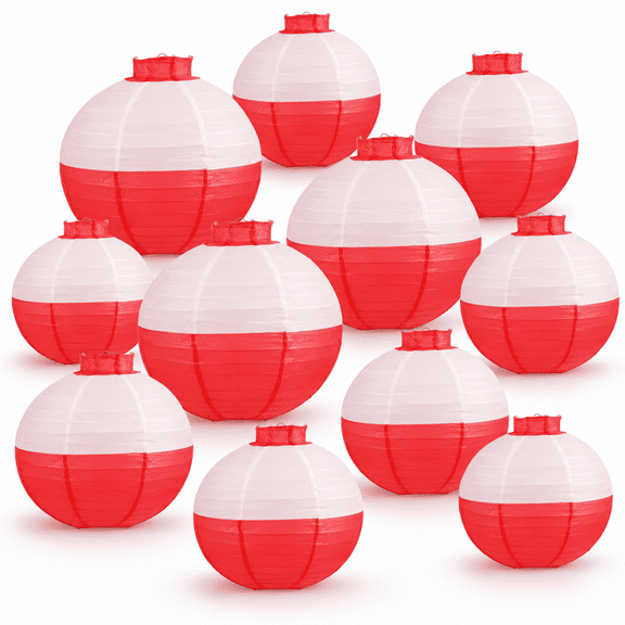 12 Fishing Float Round Paper Hanging Lanterns, 8 and 12 Inch Sizes