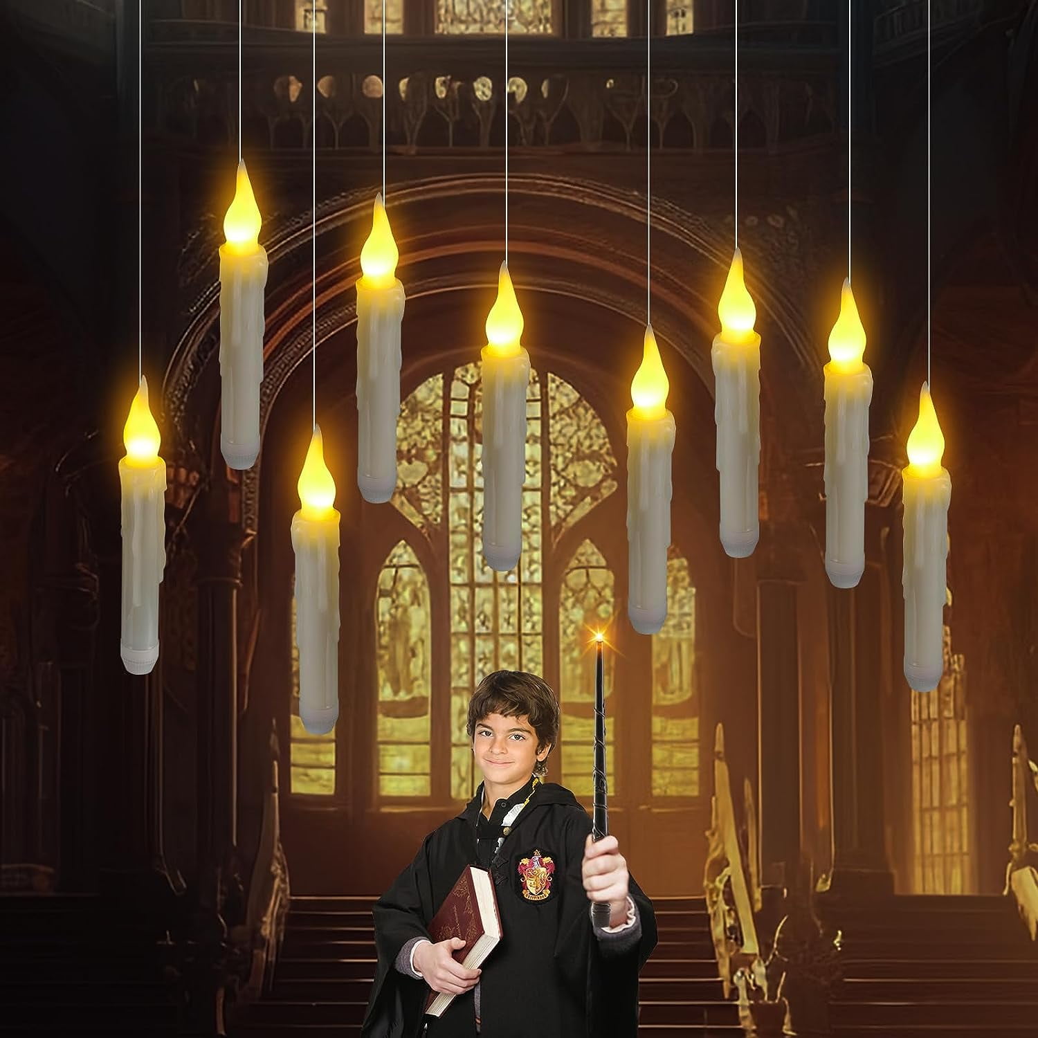 12 Floating LED Candles with Harry Potter Wand Remote Control, Halloween Decorations, Flameless
