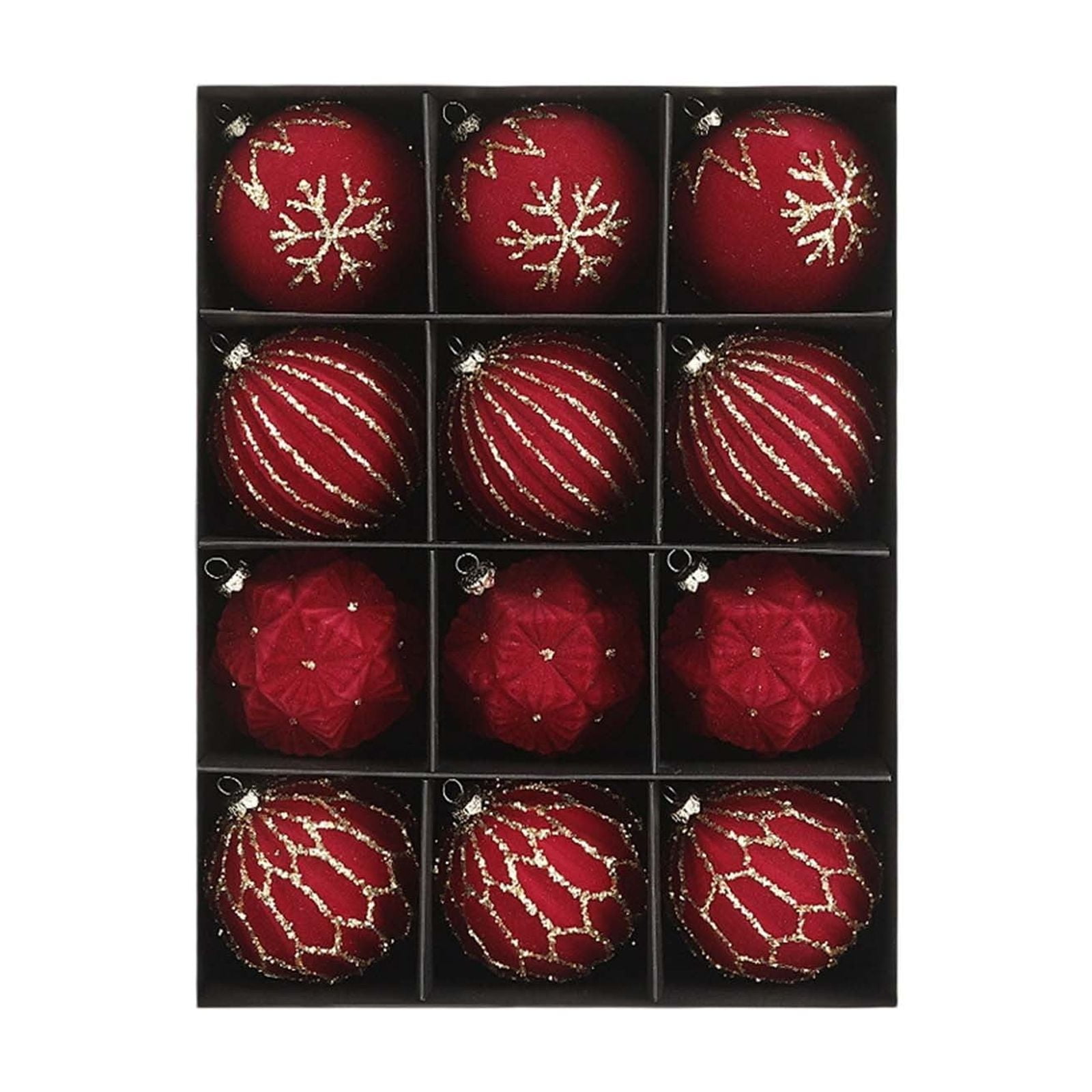 12 Flocked Shatterproof Snowflake Baubles With Golden Glitter For ...