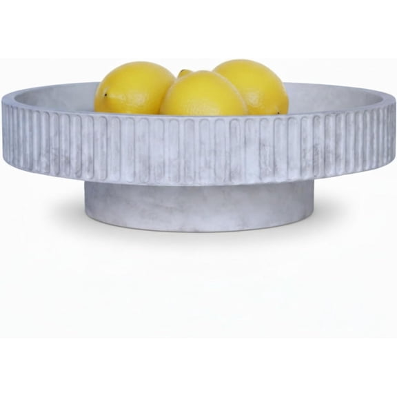 12 Fluted Concrete Fruit Bowl  Heavyweight Pedestal Decorative Bowl for Table Centerpiece, Entryway Catch-All & Modern Home Dcor (Natural)